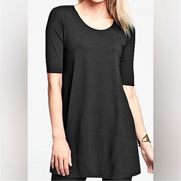 Eileen Fisher Jersey Knit Scoop Neck Short Sleeve Tunic Black Size SMALL - Picture 8 of 8